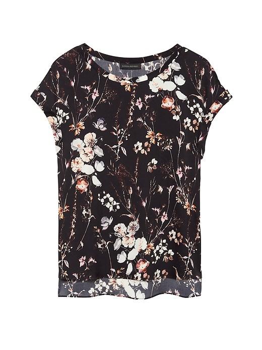 Banana Republic Womens Floral Washable Stretch Silk Roll-cuff Top Silky Floral Cool Size Xs