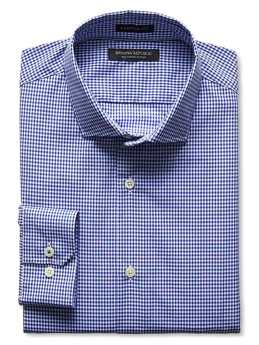 Banana Republic Mens Camden Fit Gingham 120s Supima Cotton Shirt Size L Tall - Blue Violet