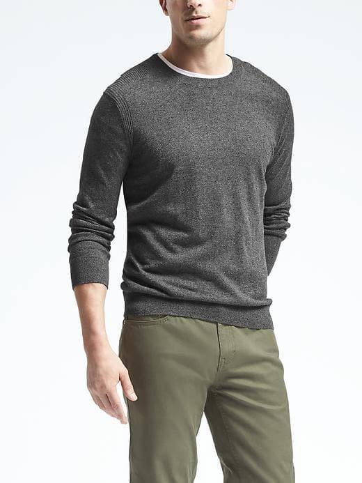 Banana Republic Mens Silk Linen Crew Pullover - Dark Charcoal Heather