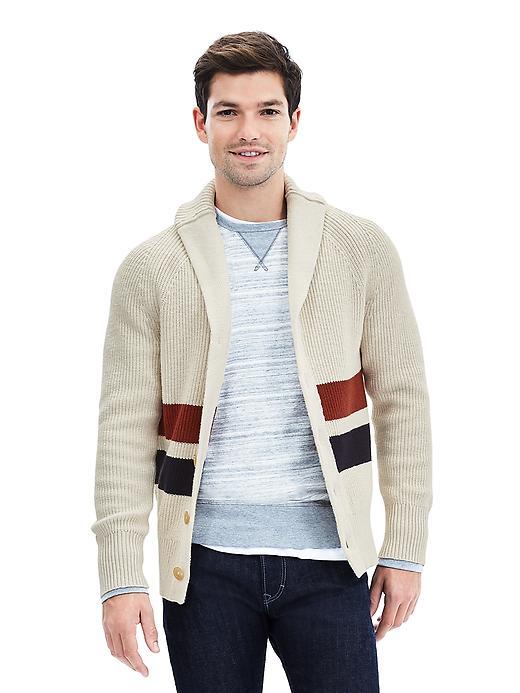 Banana Republic Mens Stripe Shawl Cardigan Size L Tall - Transition Cream