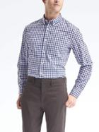 Banana Republic Mens Grant Fit Custom Wash Gingham Shirt - Mantego Bay Blue