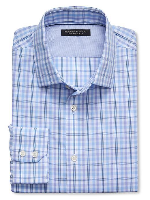 Banana Republic Mens Grant Fit Non Iron Purple Multi Check Shirt Size L Tall - Cool Water
