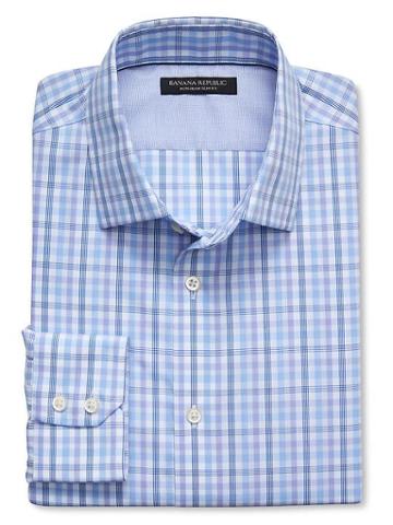 Banana Republic Mens Grant Fit Non Iron Purple Multi Check Shirt Size L Tall - Cool Water
