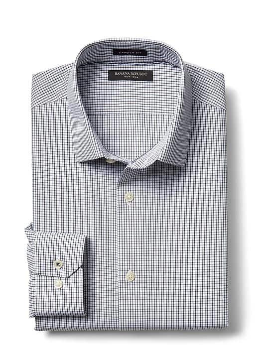 Banana Republic Mens Camden Fit Non Iron Micro Check Shirt - Navy Star