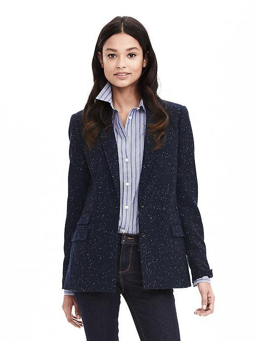 Banana Republic Speckled Navy Hacking Jacket Size 0 Petite - Navy Blue