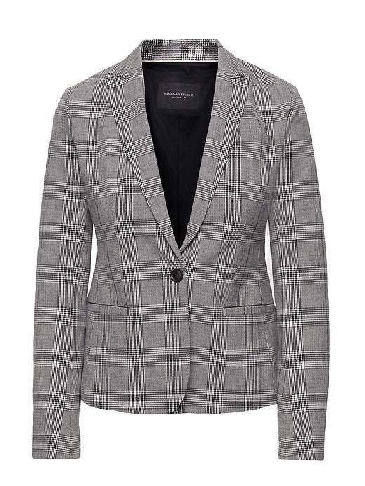 Banana Republic Petite Classic-fit Bi-stretch Plaid Blazer