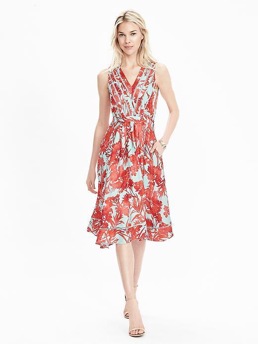 Banana Republic Womens Floral Vee Dress Size 0 Petite - Candy Teal