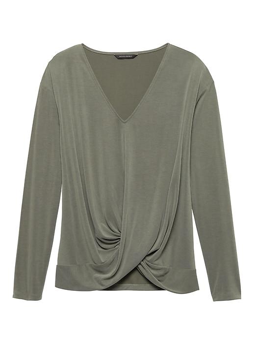 Banana Republic Womens Petite Sandwash Modal Blendtwist-front Top Fatigue Jacket Green Size S