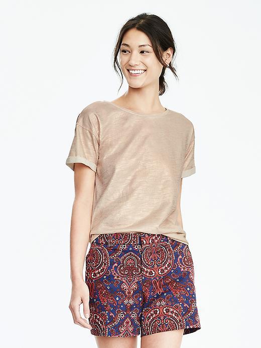 Banana Republic Womens Foil Roll Sleeve Tee Size L - Organic Natural