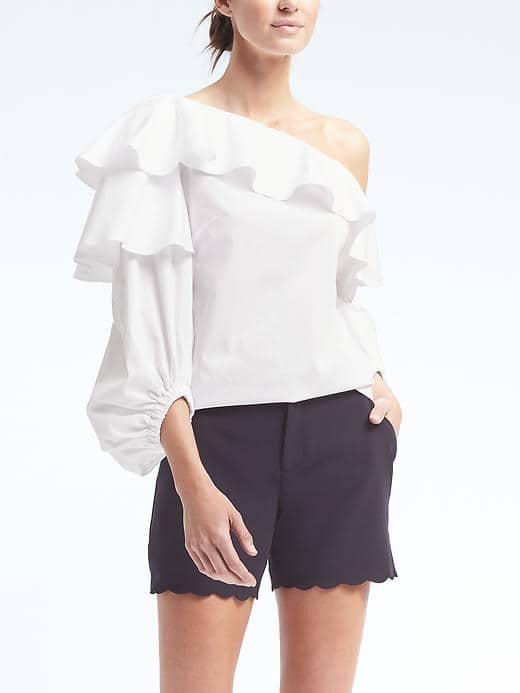 Banana Republic Womens One Shoulder Poplin Top - White