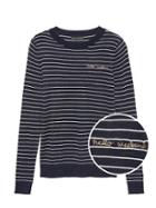 Banana Republic Womens Petite Silk Cashmere Embroidered Stripe Crew-neck Sweater Bold Blue Stripe Size S