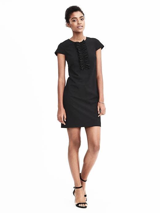 Banana Republic Womens Lightweight Wool Ruffle Front Shift Dress - Black