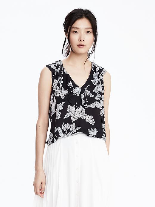 Banana Republic Womens Floral Cascade Top Size L - Black