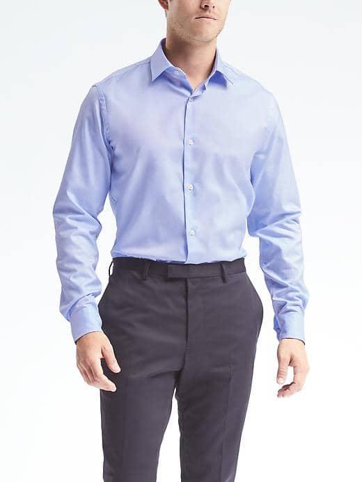 Banana Republic Mens Camden Fit Supima Cotton Textured Solid Shirt - Cerulean Blue