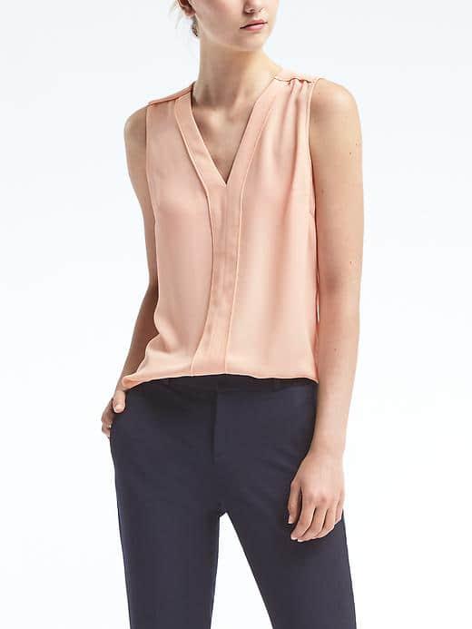 Banana Republic Womens Piped V Neck Top - Pink Blush