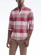 Banana Republic Mens Grant Fit Cotton Stretch Plaid Shirt - Fire Red Plaid