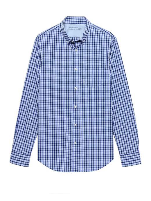 Banana Republic Mens Grant Slim-fit Luxe Poplin Plaid Shirt Allports Blue Size Xl