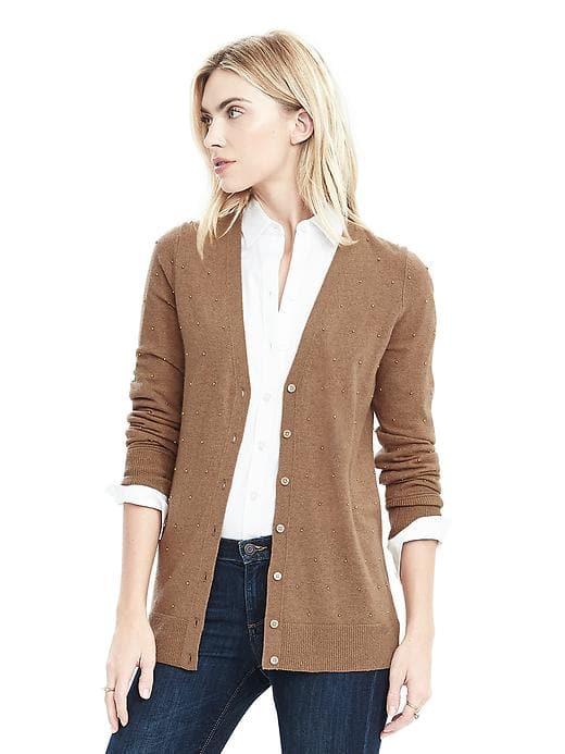Banana Republic Womens Italian Cashmere Blend Beaded Cardigan - Camel