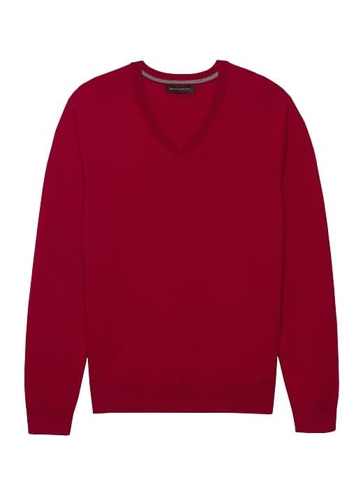 Banana Republic Mens Extra-fine Italian Merino Wool V-neck Sweater True Red Size Xs