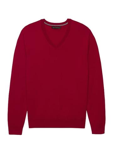Banana Republic Mens Extra-fine Italian Merino Wool V-neck Sweater True Red Size Xs