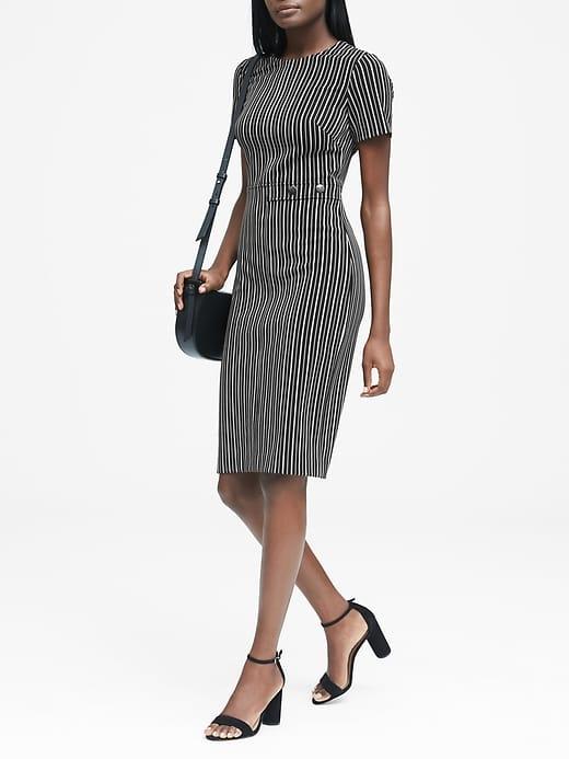 Banana Republic Womens Petite Side-button Bi-stretch Sheath Dress Black & White Size 00