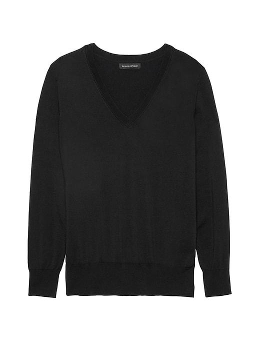 Banana Republic Womens Stretch-cotton V-neck Sweater Black Size S