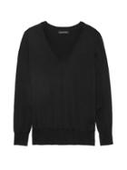 Banana Republic Womens Stretch-cotton V-neck Sweater Black Size S