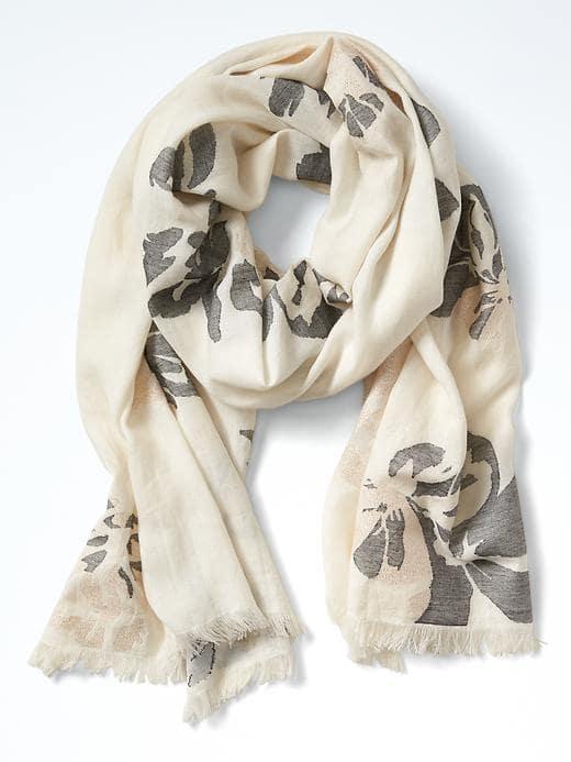 Banana Republic Floral Shine Scarf - Grey Opal