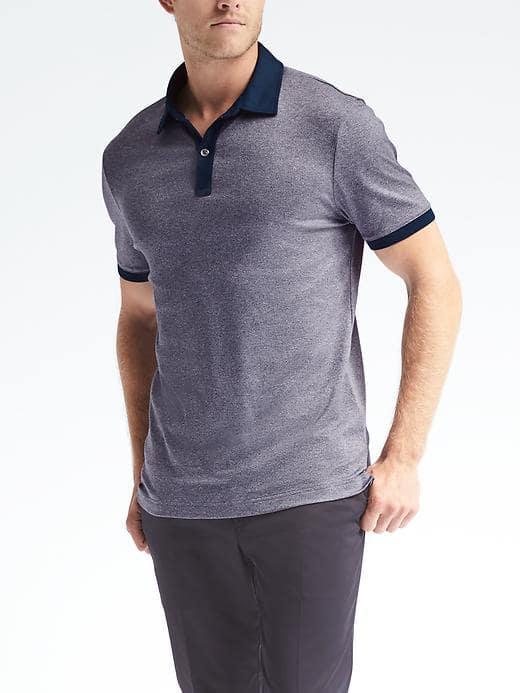Banana Republic Mens Slim Luxury Touch Heathered Polo - Navy