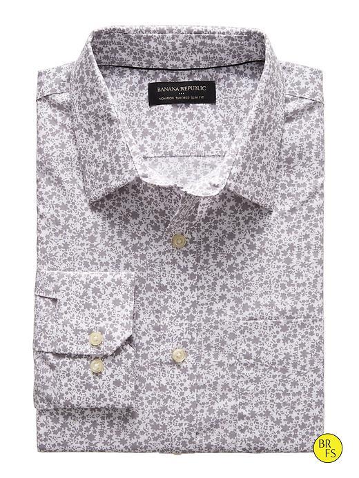 Banana Republic Mens Factory Tailored Slim Fit Non Iron Floral Shirt Size L - Roses Print