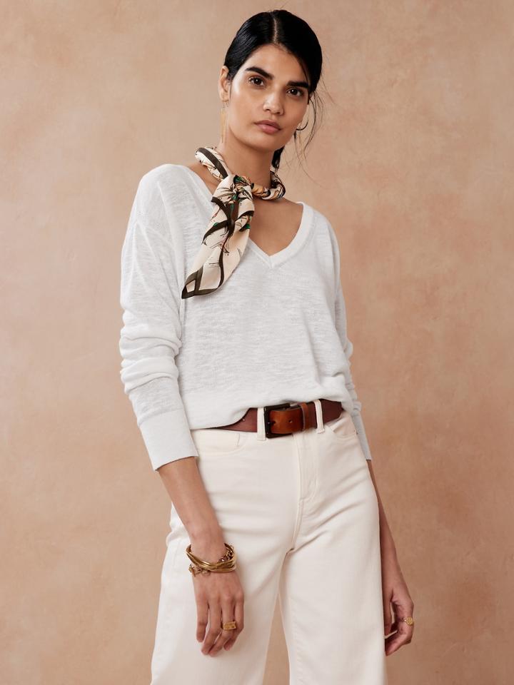 Linen-blend V-neck Sweater
