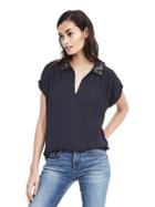 Banana Republic Womens Embellished Collar Top - Preppy Navy