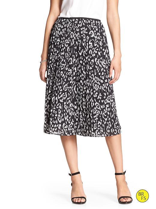 Banana Republic Womens Factory Print Pleated Midi Skirt Size L Petite - Black And White Print