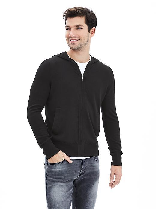 Banana Republic Mens Silk Cotton Cashmere Sweater Hoodie Size L Tall - Black