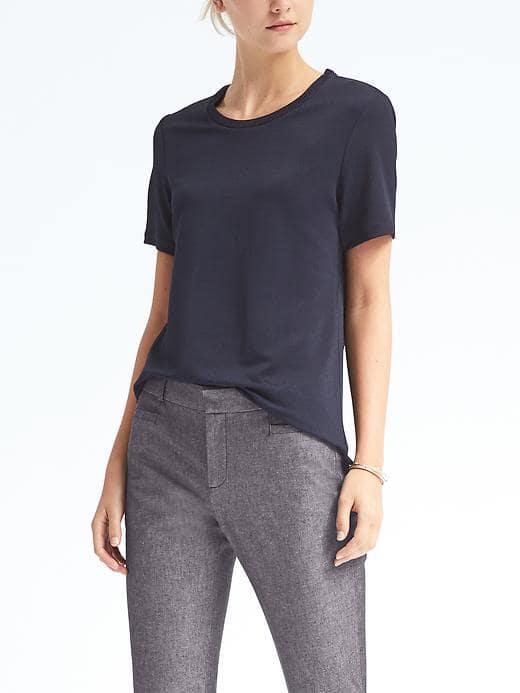 Banana Republic Womens Rib Trim Crepe Top - Navy