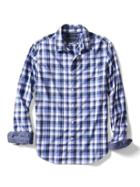 Banana Republic Mens Grant Fit Custom Wash Checkered Shirt - Caribbean Blue