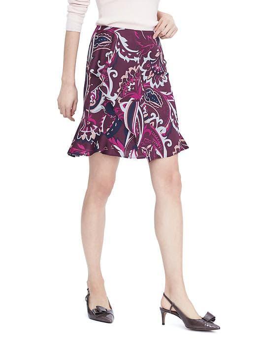 Banana Republic Womens Paisley Flounce Skirt - Rich Wine