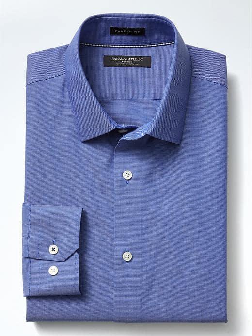 Banana Republic Mens Camden Fit Non Iron Stretch Solid Shirt - Blue Willow