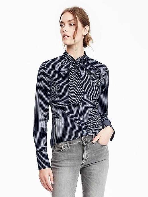 Banana Republic Womens Riley Fit Bow Shirt Size 8 Petite - Multi Stripe