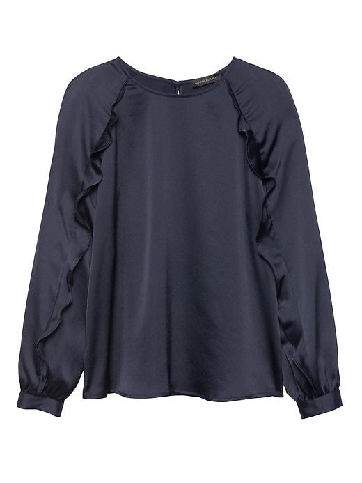 Banana Republic Womens Petite Ruffle Raglan Top Navy Size Xs