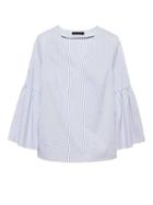 Banana Republic Womens Petite Super-stretch Bell-sleeve Top Light Blue Stripe Size S