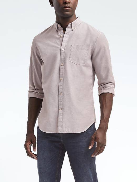 Banana Republic Mens Grant Fit Cotton Stretch Oxford Shirt - Bark