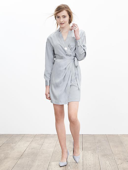 Banana Republic Silk Wrap Shirtdress Size 0 Petite - Sidewalk Gray