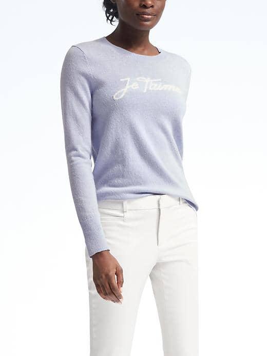Banana Republic Italian Cashmere Blend Graphic Pullover - Cerulean Blue