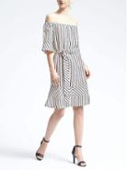 Banana Republic Womens Belted Twill Off Shoulder Dress - White