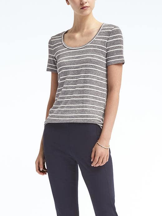 Banana Republic Womens Stripe Soft Jersey Scoop Tee - Gray Stripe
