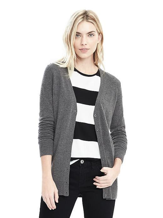 Banana Republic Womens Italian Cashmere Blend Beaded Cardigan - Dark Charcoal