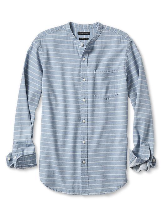 Banana Republic Mens Camden Fit Collarless Stripe Shirt Size L Tall - Washed Indigo