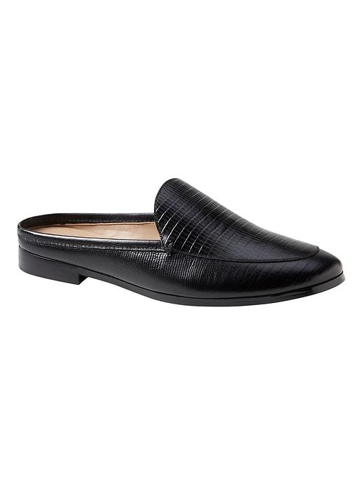 Banana Republic Womens Demi Slide Black Lizard-effect Leather Size 9 1/2