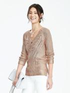 Banana Republic Womens Foil Cable Knit Vee Sweater Size L - Rose Gold